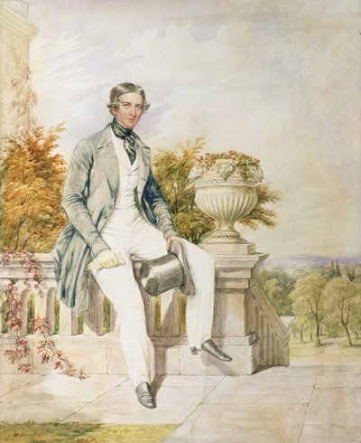 Porträt eines sitzenden Gentlemans auf einer Terrasse, 1843 von William Bootham